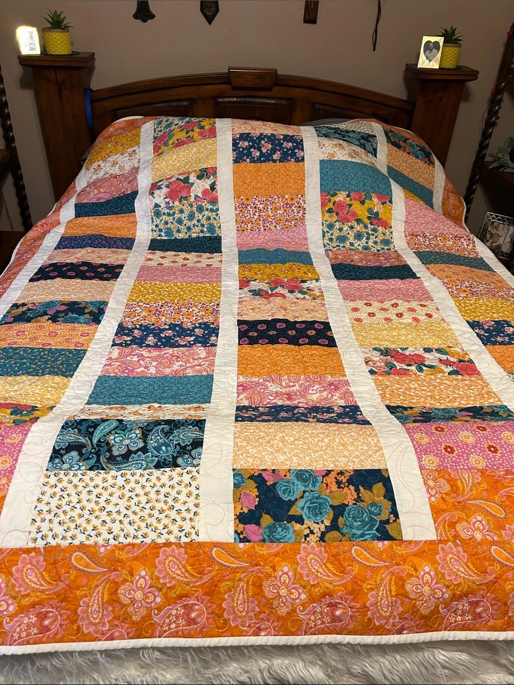 ONE OF A KIND - HANDCRAFTED Multicolor Quilt Floral & Paisley